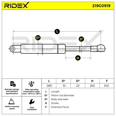 Gas Spring, boot-/cargo area RIDEX 219G0919 219G0919 - photo 6