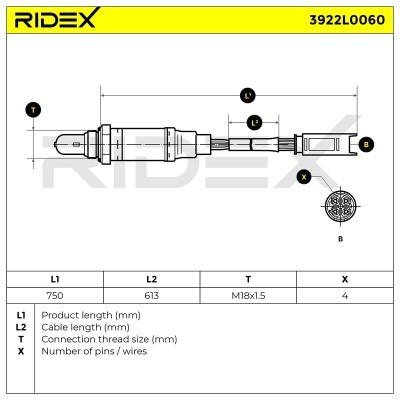 Lambda (Oxygen) Sensor RIDEX 3922L0060 3922L0060 - photo 5