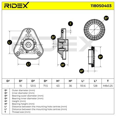 Strut Support Bearing Front RIDEX 1180S0403 1180S0403 - photo 5