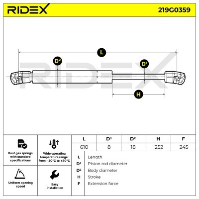 Gas Spring, boot-/cargo area RIDEX 219G0359 219G0359 - photo 7