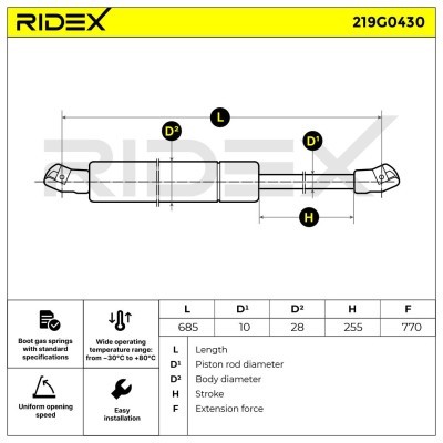 Gas Spring, boot-/cargo area RIDEX 219G0430 219G0430 - photo 7