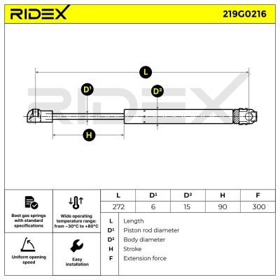 Gas Spring, boot-/cargo area RIDEX 219G0216 219G0216 - photo 6