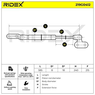 Gas Spring, boot-/cargo area RIDEX 219G0412 219G0412 - photo 7