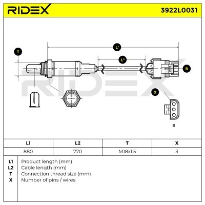 Lambda (Oxygen) Sensor RIDEX 3922L0031 3922L0031 - photo 7