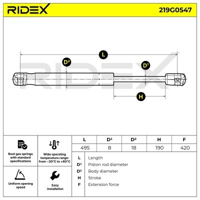 Gas Spring, boot-/cargo area RIDEX 219G0547 219G0547 - photo 5