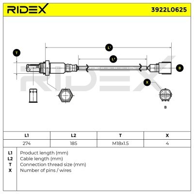 Lambda (Oxygen) Sensor RIDEX 3922L0625 3922L0625 - photo 6
