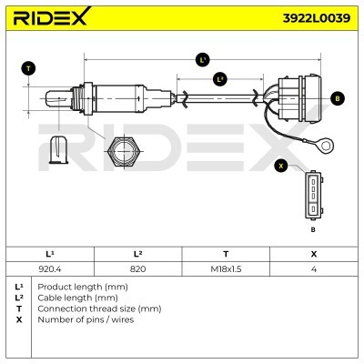 Lambda (Oxygen) Sensor RIDEX 3922L0039 3922L0039 - photo 4