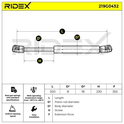Gas Spring, boot-/cargo area RIDEX 219G0432 219G0432 - photo 7