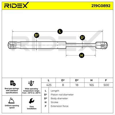 Gas Spring, boot-/cargo area RIDEX 219G0892 219G0892 - photo 6