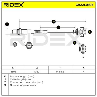 Lambda (Oxygen) Sensor RIDEX 3922L0105 3922L0105 - photo 6