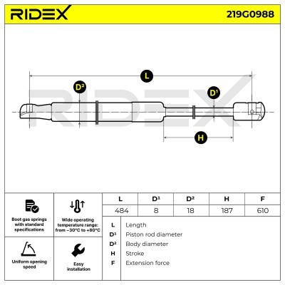 Gas Spring, boot-/cargo area RIDEX 219G0988 219G0988 - photo 7
