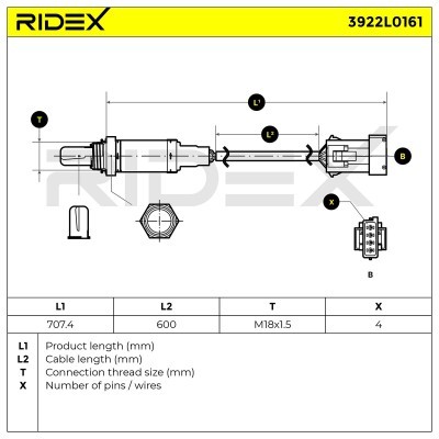 Lambda (Oxygen) Sensor RIDEX 3922L0161 3922L0161 - photo 7