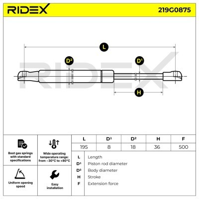 Gas Spring, boot-/cargo area RIDEX 219G0875 219G0875 - photo 6