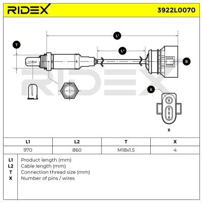 Lambda (Oxygen) Sensor RIDEX 3922L0070 3922L0070 - photo 6