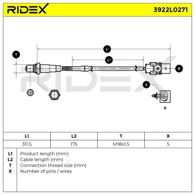 Lambda (Oxygen) Sensor RIDEX 3922L0271 3922L0271 - photo 7
