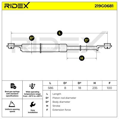 Gas Spring, boot-/cargo area RIDEX 219G0681 219G0681 - photo 7