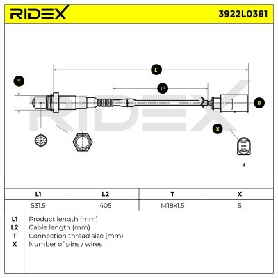 Lambda (Oxygen) Sensor RIDEX 3922L0381 3922L0381 - photo 6