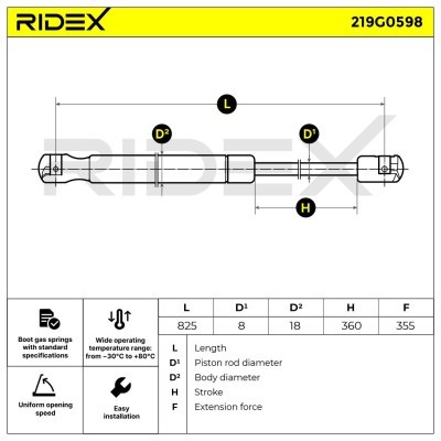 Gas Spring, boot-/cargo area RIDEX 219G0598 219G0598 - photo 6