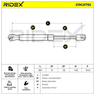 Gas Spring, boot-/cargo area RIDEX 219G0792 219G0792 - photo 6