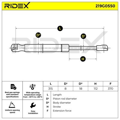 Gas Spring, boot-/cargo area RIDEX 219G0550 219G0550 - photo 7