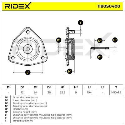Strut Support Bearing Front RIDEX 1180S0400 1180S0400 - photo 5