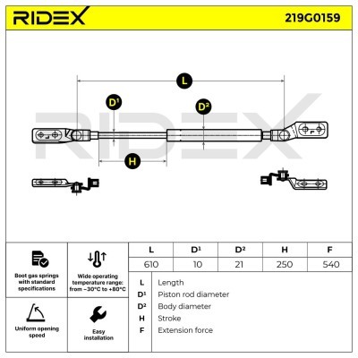 Gas Spring, boot-/cargo area RIDEX 219G0159 219G0159 - photo 6