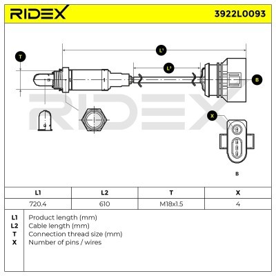 Lambda (Oxygen) Sensor RIDEX 3922L0093 3922L0093 - photo 6