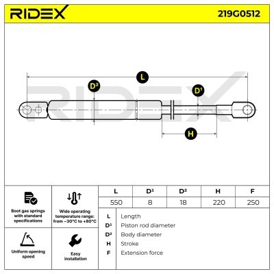 Gas Spring, boot-/cargo area RIDEX 219G0512 219G0512 - photo 7