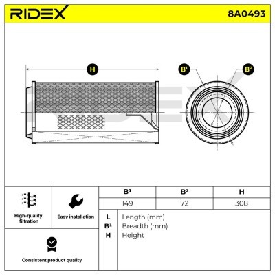 Air Filter RIDEX 8A0493 8A0493 - photo 6