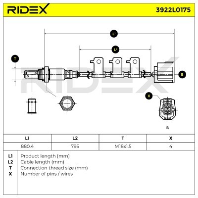 Lambda (Oxygen) Sensor RIDEX 3922L0175 3922L0175 - photo 5