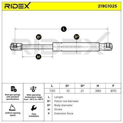 Gas Spring, boot-/cargo area RIDEX 219G1025 219G1025 - photo 7