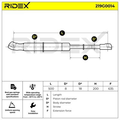 Gas Spring, boot-/cargo area RIDEX 219G0014 219G0014 - photo 7