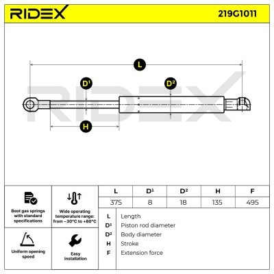 Gas Spring, boot-/cargo area RIDEX 219G1011 219G1011 - photo 7