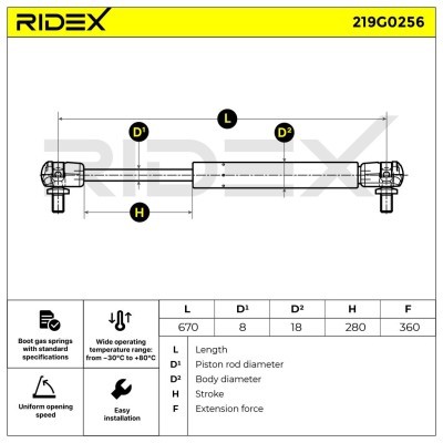 Gas Spring, boot-/cargo area RIDEX 219G0256 219G0256 - photo 5