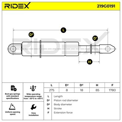 Gas Spring, boot-/cargo area RIDEX 219G0191 219G0191 - photo 7