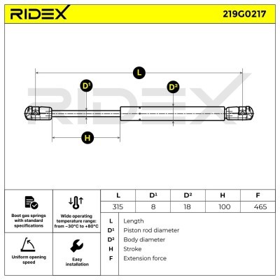 Gas Spring, boot-/cargo area RIDEX 219G0217 219G0217 - photo 7