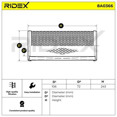Air Filter RIDEX 8A0366 8A0366 - photo 6