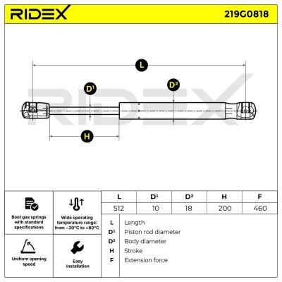 Gas Spring, boot-/cargo area RIDEX 219G0818 219G0818 - photo 6