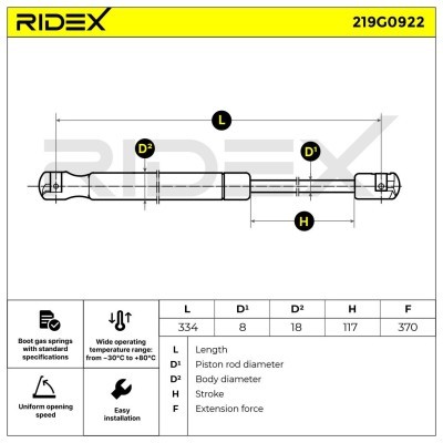 Gas Spring, boot-/cargo area RIDEX 219G0922 219G0922 - photo 6