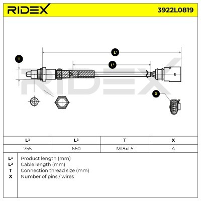 Lambda (Oxygen) Sensor RIDEX 3922L0819 3922L0819 - photo 6