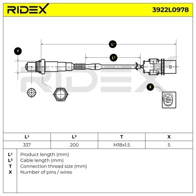 Lambda (Oxygen) Sensor RIDEX 3922L0978 3922L0978 - photo 5