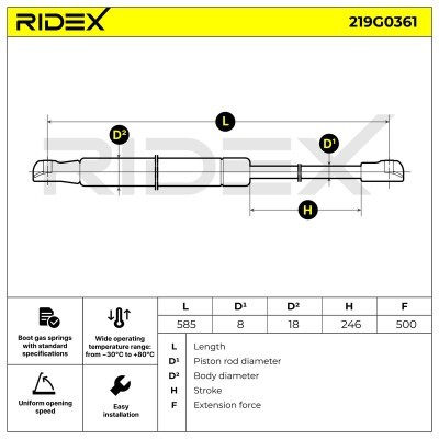 Gas Spring, boot-/cargo area RIDEX 219G0361 219G0361 - photo 6