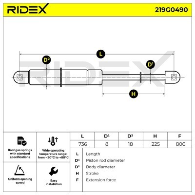 Gas Spring, boot-/cargo area RIDEX 219G0490 219G0490 - photo 6