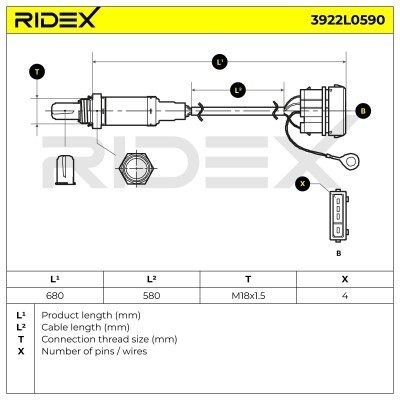 Lambda (Oxygen) Sensor RIDEX 3922L0590 3922L0590 - photo 6