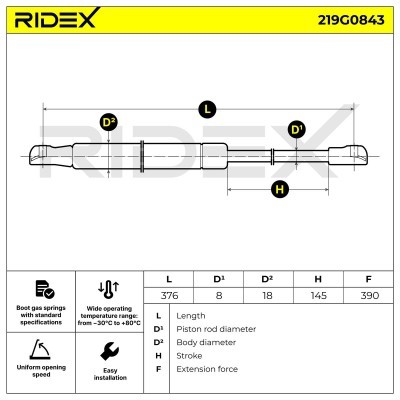 Gas Spring, boot-/cargo area RIDEX 219G0843 219G0843 - photo 5