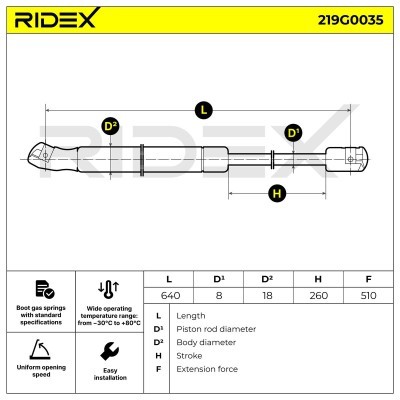 Gas Spring, boot-/cargo area RIDEX 219G0035 219G0035 - photo 3