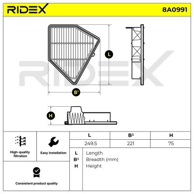 Air Filter RIDEX 8A0991 8A0991 - photo 6