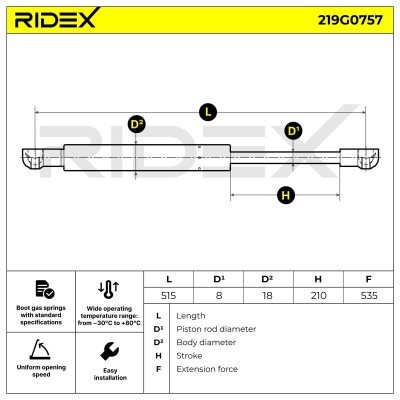 Gas Spring, boot-/cargo area RIDEX 219G0757 219G0757 - photo 5