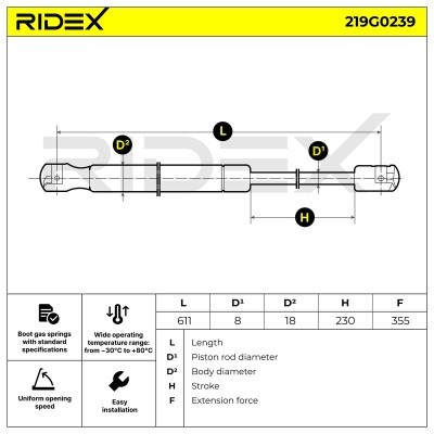 Gas Spring, boot-/cargo area RIDEX 219G0239 219G0239 - photo 5
