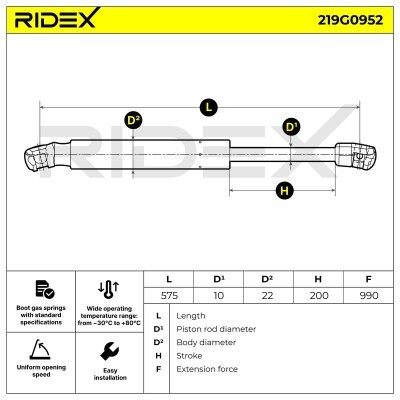 Gas Spring, boot-/cargo area RIDEX 219G0952 219G0952 - photo 6